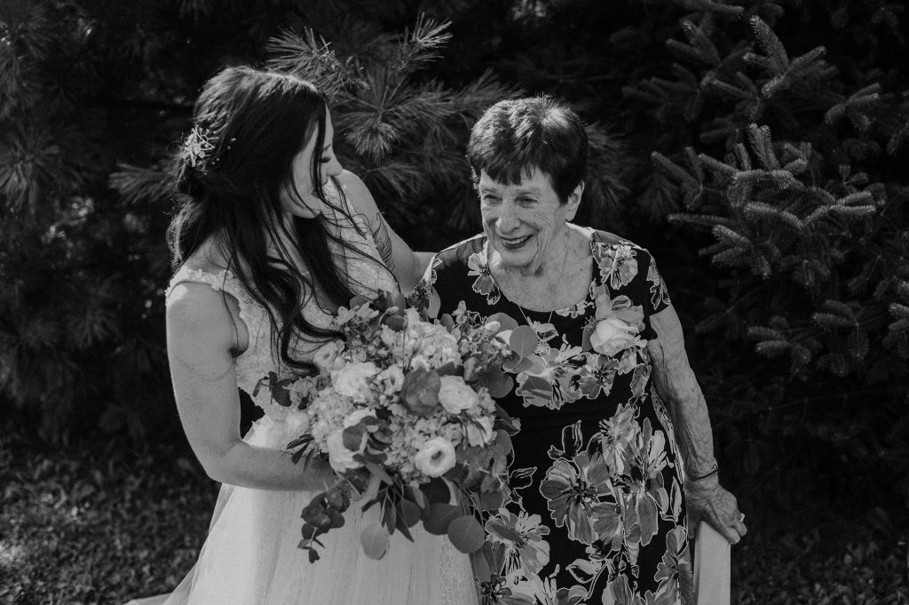 Hubbards Barn Wedding, bride and her grandmother